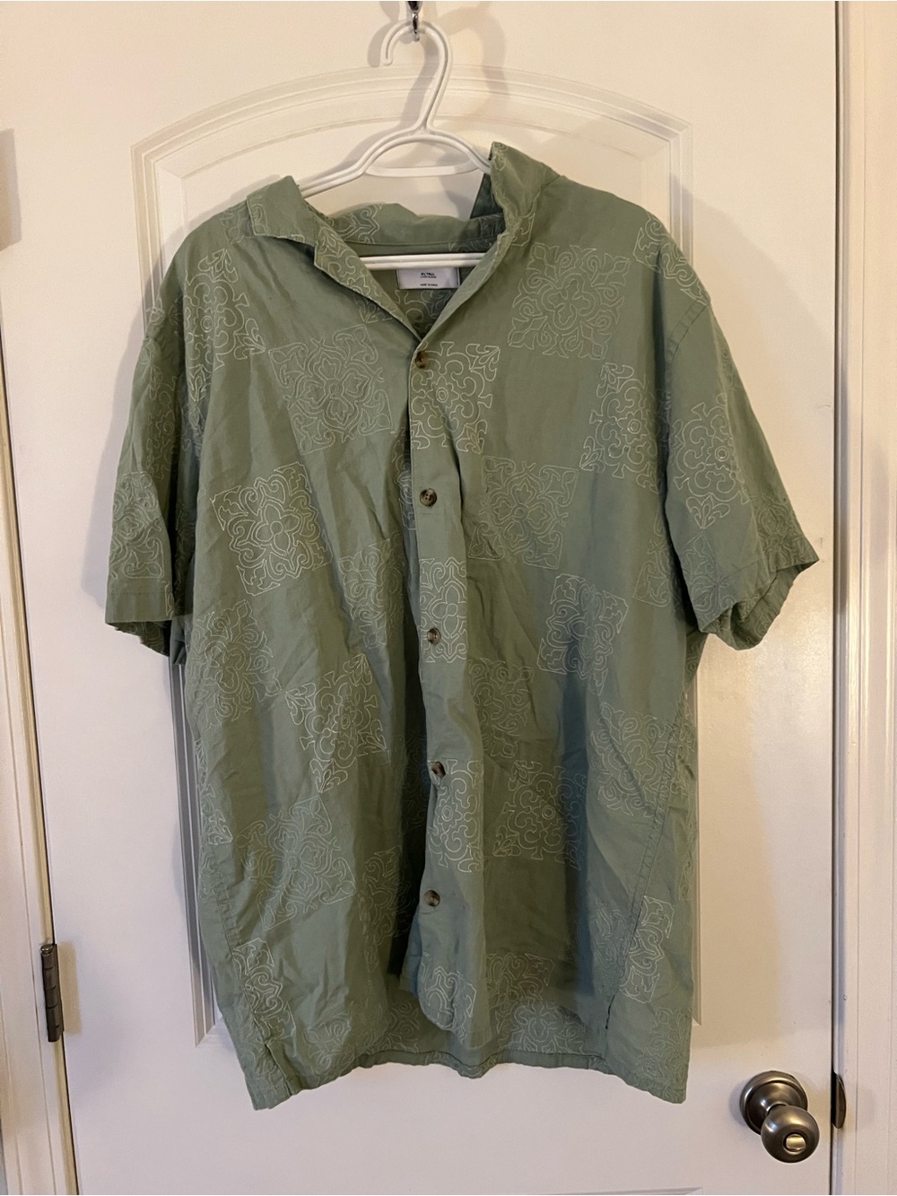 Old Navy Light Olive Green Linen-Blend Short Sleeve Shirt